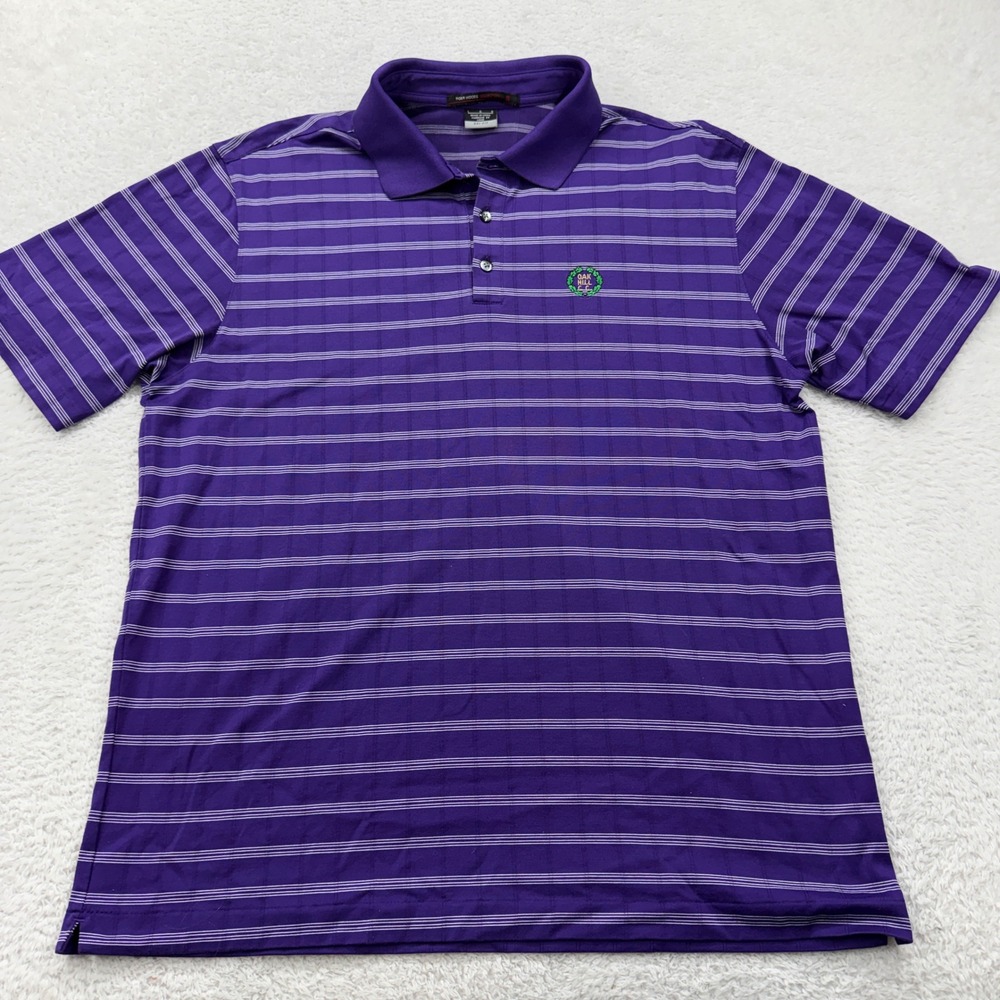 Nike Tiger Woods Collection Purple Striped Golf Polo Shirt Oak Hill C.C.